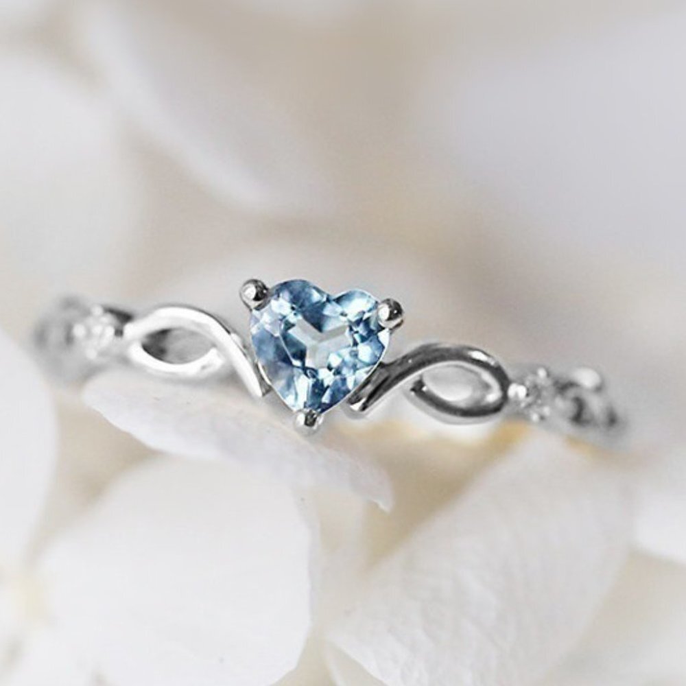 Silver Blue Heart Dainty Anillos Princess Diamond Ring for Women,VIP248